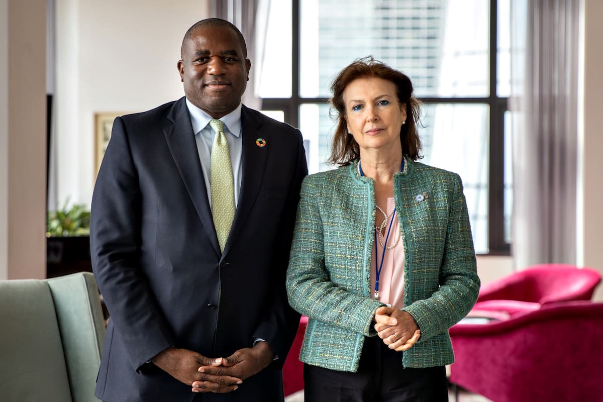 La canciller Diana Mondino y el secretario de Relaciones Exteriores del Reino Unido, David Lammy