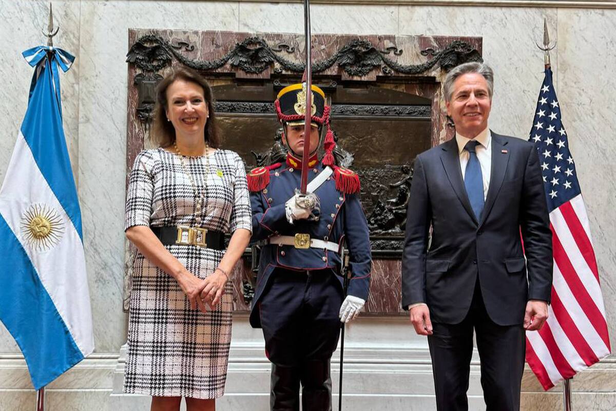 La canciller Diana Mondino y el secretario de Estado de los Estados Unidos, Antony Blinken