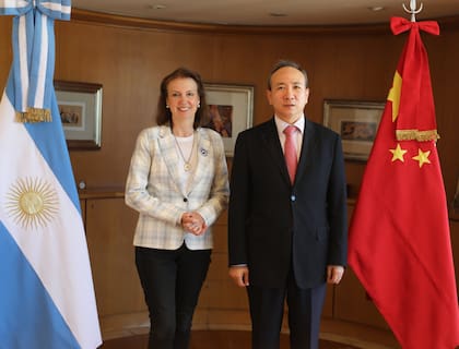 La canciller Mondino, junto al embajador chino Wang Wei.