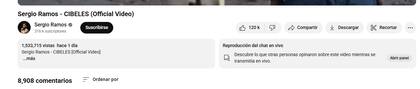 La canción de Sergio Ramos superó rápidamente el millón de escuchas en YouTube