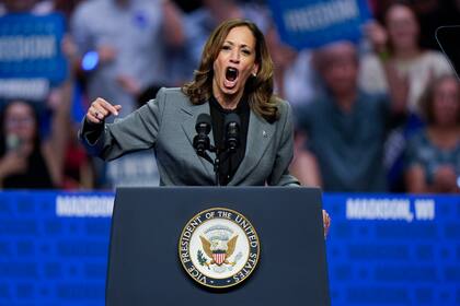 La candidata presidencial demócrata, Kamala Harris, ofrece un discurso en un acto de campaña, el viernes 20 de septiembre de 2024, en Madison, Wisconsin. (AP Foto/Morry Gash)