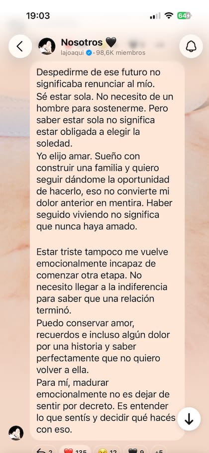 La cantante cuestionó las críticas por haber comenzado otra relación y aseguró que sigue soñando con “construir una familia”