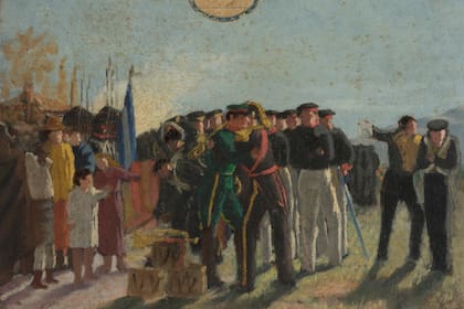 "La capitulación de Salta", de Augusto Ballerini, muestra el saludo entre Belgrano y el general realista Pío Tristán, después del triunfo del ejército nacional en la batalla de Salta
