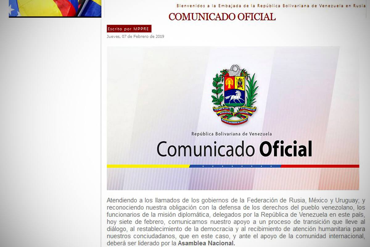 La captura de la página de la Embajada de Venezuela en Rusia