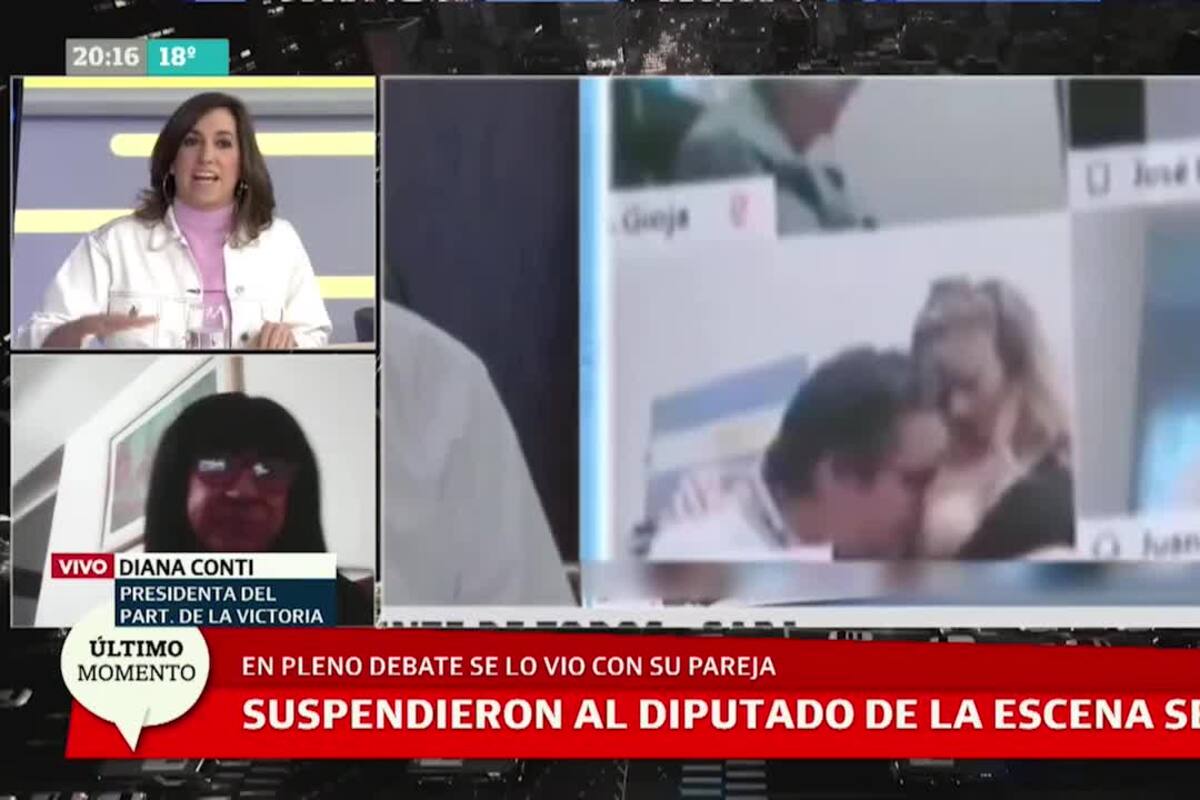 La captura de pantalla del momento de la escena sexual que protagonizó Ameri en medio de la sesión virtual