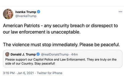 La captura del tuit de Ivanka Trump que luego fue borrado