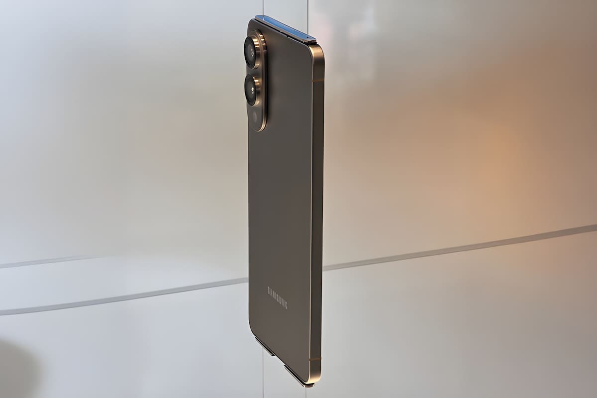 La carcasa de un Galaxy S25 Edge en un stand de Samsung en Barcelona, durante el MWC 2025