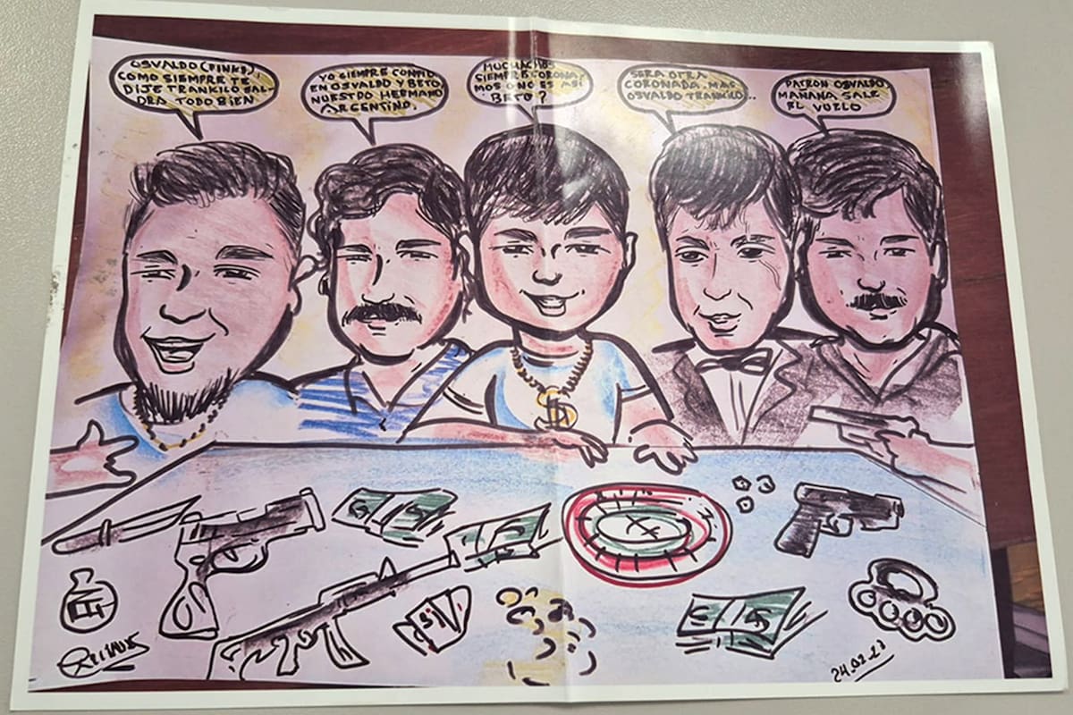 La caricatura hallada en uno de los allanamientos