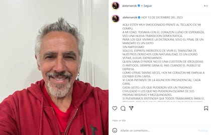 La carta abierta de Alejandro Lerner (Foto: Instagram @alelernerok)