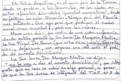 La carta abierta del exmilitar Julio Flores, desde el Complejo Penitenciario Federal III de General Güemes, de Salta