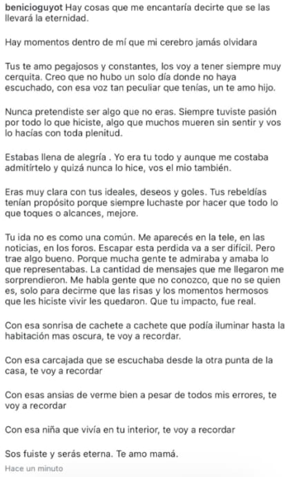 La carta completa de Benicio Guyot