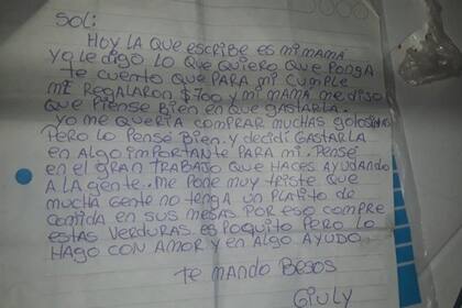 La carta con la que Giuliana llevó sus donaciones: "No es mucho pero ayudo un poquito", señaló
