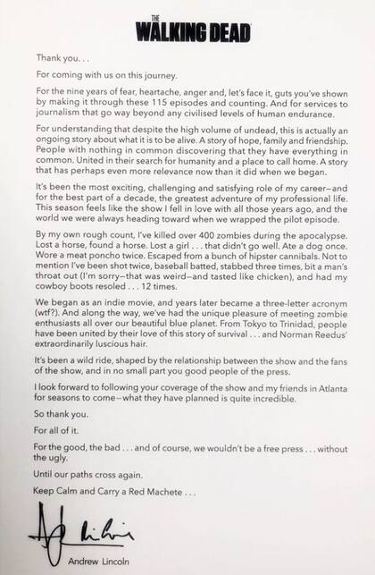 La carta de Andrew Lincoln
