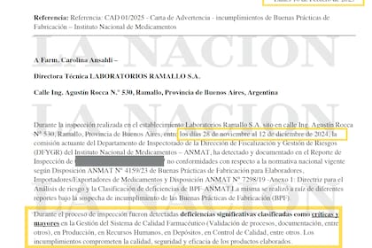 La carta de Anmat que advirtió "deficiencias críticas" en el laboratorio donde se produjo después fentanilo