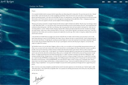 La carta de Avril Lavigne a sus fans