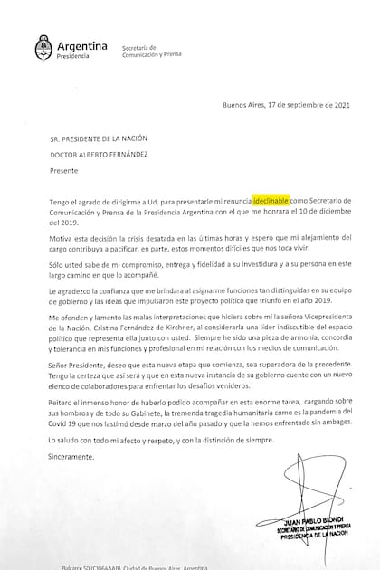 La carta de Juan Pablo Biondi