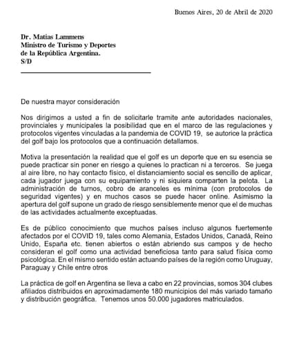 La carta de la AAG para Matías Lammens