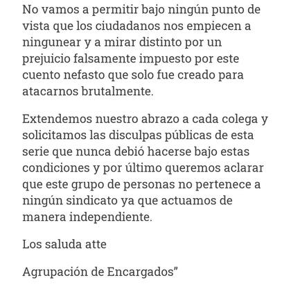 La carta de la Agrupación de Encargados