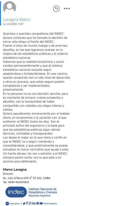La carta de Lavagna para anunciar su renuncia