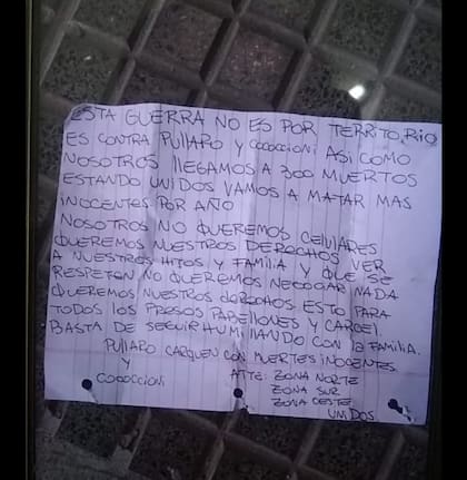 La carta de los atacantes con amenazas para Pullaro