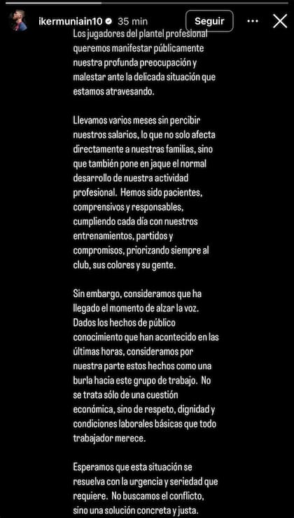 La carta de los jugadores de San Lorenzo, replicada en cada una de sus cuentas.