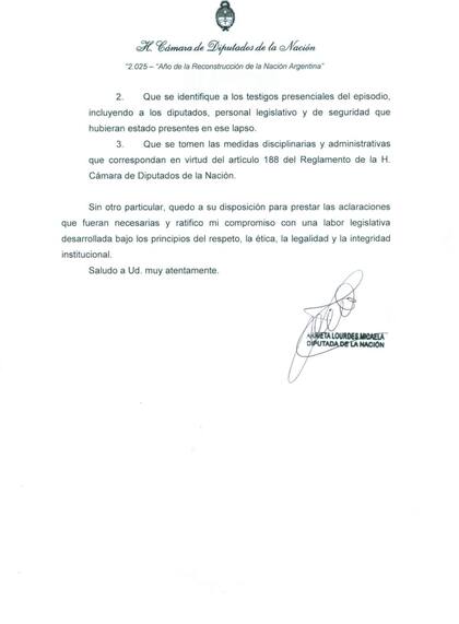 La carta de Lourdes Arrieta a Martín Menem