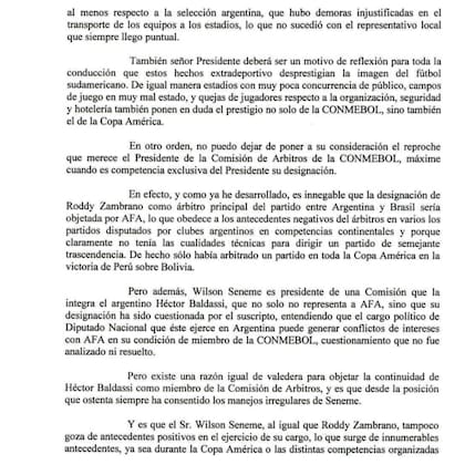 La carta de Tapia dirigida a la Conmebol