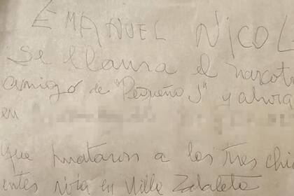 La carta dejada por un anónimo en la Comisaría 4 D, en Barracas