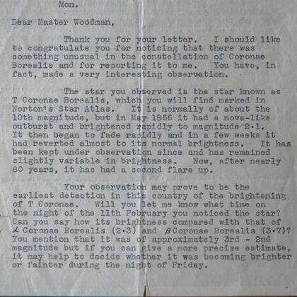 La carta del Astrónomo Real confirmó que Michael Woodman fue el primero en observar a T Cor Bor