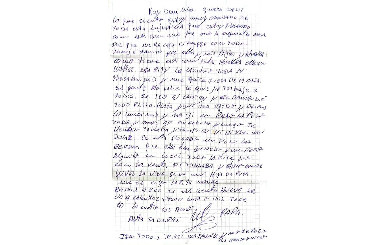 La carta del femicida de Villa Devoto