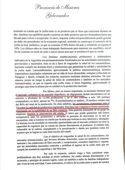 La carta del gobernador de Misiones a Luis Caputo