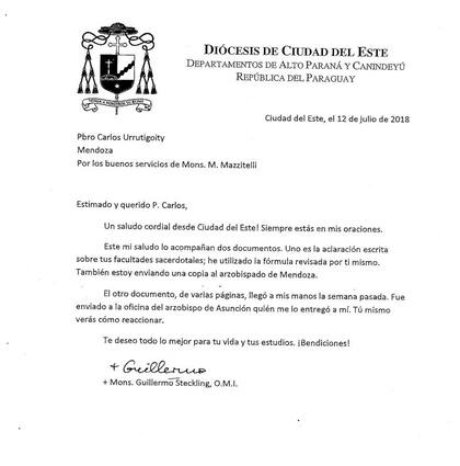 La carta que demuestra que el sacerdote sigue en funciones