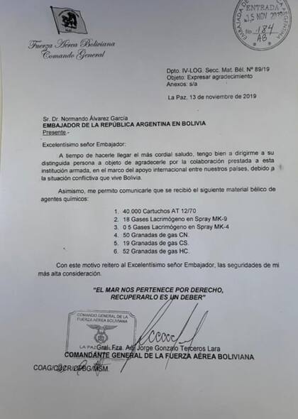 La carta que difundió la Cancillería de Bolivia y en la que se basan sus acusaciones contra el gobierno de Mauricio Macri