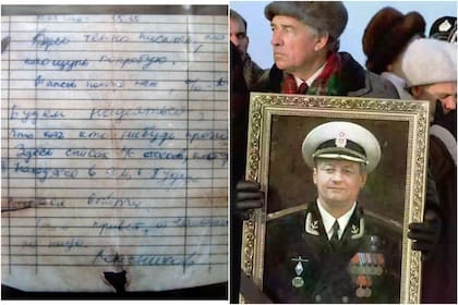 La carta que Dmitri Kolesnikov escribió a la izquierda y a la derecha un cuadro con el rostro de él mismo