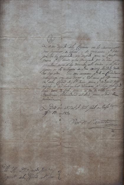 La carta que el general San Martín redactó en 1820