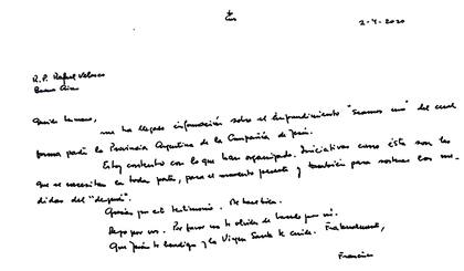 La carta que el Papa Francisco envió para respaldar el proyecto solidario