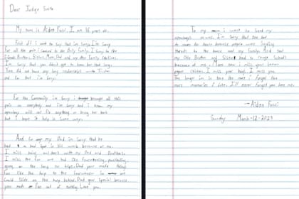 La carta que escribió Aiden Fucci con sus disculpas