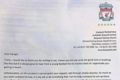 La carta que Klopp le envió a un nene de 10 años, fanático de Manchester United