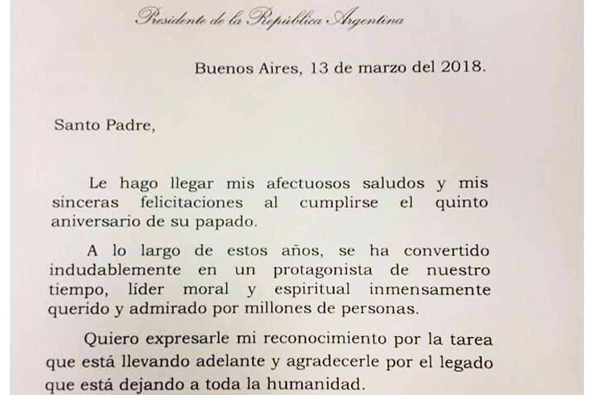 La carta que le mandó el Presidente al Papa