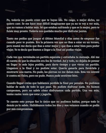 La carta que Leo Messi escribió para su papá, Jorge (Foto: Instagram/@leomessi)