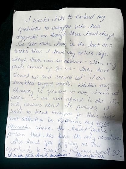 La carta que publicó Christa Pike