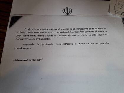 La carta que recibió Jorge Faurie del gobierno de Irán