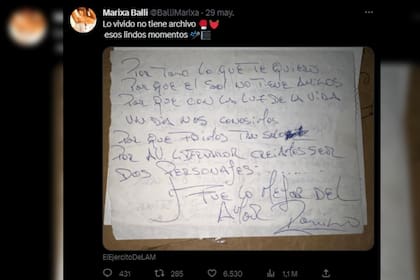 La carta que Rodrigo le hizo a Marixa (Captura Twitter)