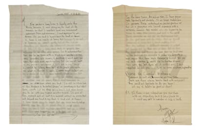 La carta que Tupac le escribió a Madonna desde prisión en 1995. El manuscrito salió a la luz en 2017 y reveló los motivos por los que decidió terminar la relación