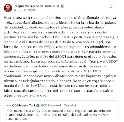 La Casa Blanca acusa al estado de Nueva York de castigar a los trabajadores con menos recursos y promete “luchar con uñas y dientes” contra lo que llama un impuesto ilegal