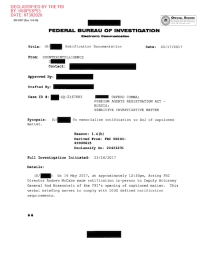La Casa Blanca anunció este miércoles 5 de agosto la desclasificación de información relacionada con una investigación secreta del Buró Federal de Investigaciones