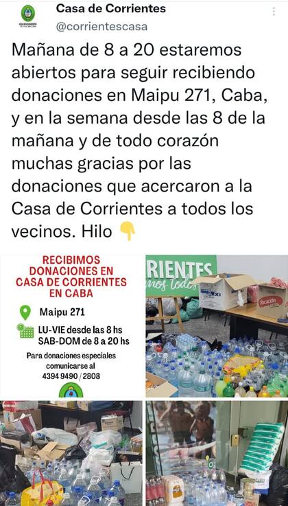 La Casa de Corrientes ubicada en Buenos Aires recibirá todo tipo de donaciones en el transcurso de este lunes 21 de febrero