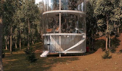 La casa de vidrio está emplazad en el medio de un bosque