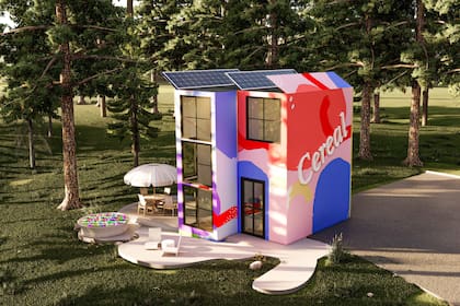 La casa llamada "Moderno paraíso" que simula ser una colorida caja de cereales, creada en Estados Unidos