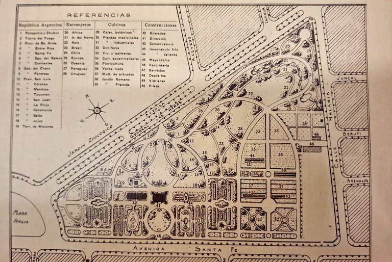 La casona donde vivió Carlos Thays. Plano del Jardín Botánico